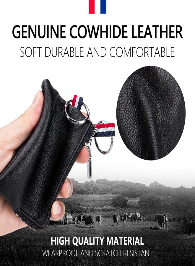 imeetu Leather Coin Purse Wallet, Mini Dual Keyrings Change Pouch Card Holder for Men Women (Black, large) - Image 5